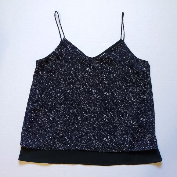 Anthropologie Paper Crane Strappy Tank Top Black Polka Dot Size Small Layered - Picture 1 of 7